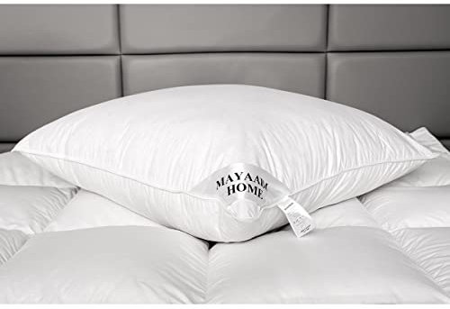 Mayaadi-Home Premium Kopfkissen 80x80 cm | 1400g Füllung, 3 Kammern Daunenkissen + Federn | 100% Natur Bezug aus Baumwolle | Optimales Kissen zum Schlafen | HS91