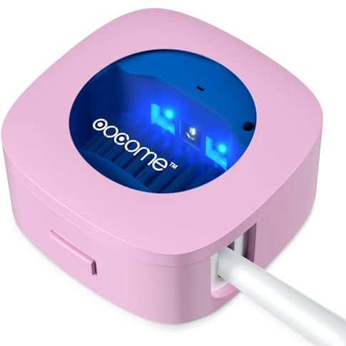 OOCOME UV-Desinfektionsgerät für Zahnbürsten mit Halter, tragbarer Zahnbürsten-Sterilisator zur Tiefenreinigung, Zahnbürstenreinigerhalter mit Aufkleber, Organizer für Reisen, Familie, Rose