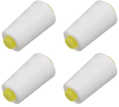 Hztyyier 4 Pezzi Filo Serger, 4,45 X 2,24 X 1,77 Pollici Bianco Poliestere Premium Robusto Durevole Resistente all'Usura Filo Bianco Ampiamente Usato per Macchina da Cucire, Quilting, Cucito a Mano