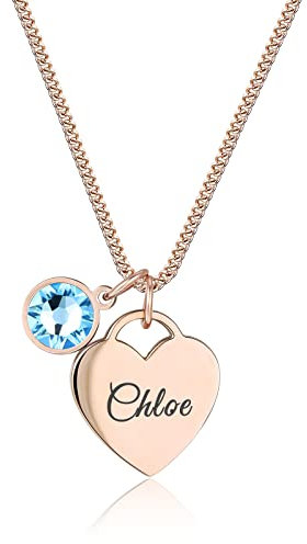 TMT Personalisierte Kette mit Herz und Kristall (silber & rose-gold) Kette mit Namen Gravur ideal als Geschenke für Frauen und Mädchen Geschenk Kette Mutter Oma BFF herzkette mit gravur