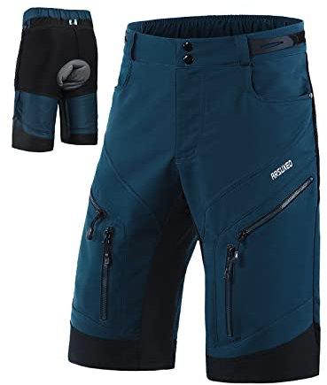 ARSUXEO Radhose Herren MTB Shorts Gepolstert Getrennte Unterhose Lose Fit Fahrradhose Wasserabweisend 1903 001D Dunkelblau Medium