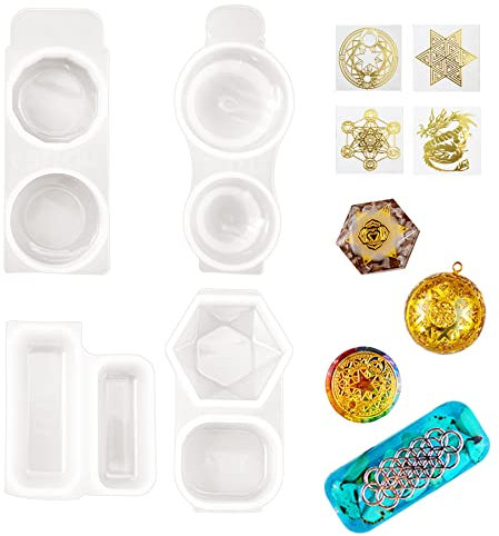 Yayatty 4 Pz Stampo in Resina Siliconica Orgone Resin Mold Orgone Stampi in Silicone per Resina e Orgone Filler Adesivi per Ciondolo, Decorazione Della Tavola di Casa