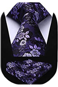 HISDERN Men's Wedding Tie and Handkerchief Purple Ties for Men Silk Paisley Necktie & Pocket Square Sets Party Business