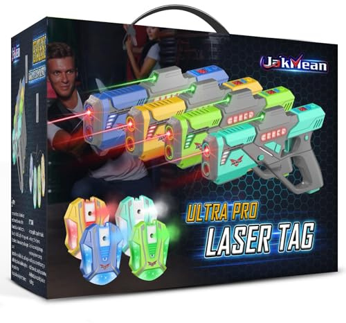Rechargeable Laser Tag Set with Vests, Upgrade Laser Tag Guns Set of 4 with Mist Spray Effect & LED Digital, Multi Player Toy for Teen Boys & Girls, Indoor&Outdoor Toy Play Game Gift,Ages 8+