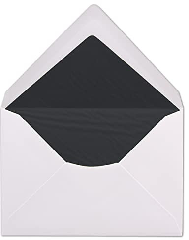 100 DIN C6 Briefumschläge - Weiß gefüttert mit schwarzem Seidenpapier - 11,4 x 16,2 cm - 100 g/m² Nassklebung Brief-Hüllen ohne Fenster von Ihrem Glüxx-Agent