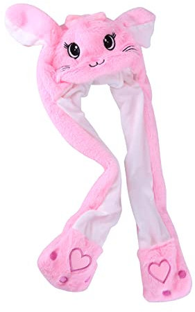 Lustige Tiermütze Plüsch Katze Mütze mit Beweglichen Ohren, Drücken der Tiermütze Machen die Ohren Bewegen Spielzeug Geburtstags Weihnachts Geschenk Cosplay Wintermütze Hut für Erwachsene Kinder