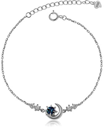 Bracelet de cheville pour femmes avec fleurs de marguerite Chaîne de pied en argent 925 avec fleur délicate Bracelet de jambe fin Cadeau de bijoux (Pierre bleue)