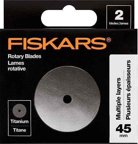 Fiskars 45 mm Titan-Rotationsklingen (2 Stück) – Ersatzklingen für Rollschneider, Basteln, Nähen und Quilten – Grau