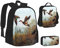 AABSTBFM Rosa Ballettschuhe Schule Büchertaschen Set mit Mittagessen Tasche Federmäppchen Reise Laptop Rucksack Schultasche 3-teiliges Set, Jagd Fliegende Wilde Enten, Einheitsgröße, Schulrucksack