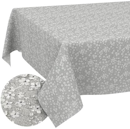 Stoff Tischdecke Tischwäsche Textil Tischtuch Baumwolle Polyester Gewebe abwaschbar pflegeleicht, in rund oval eckig Violen Grau 180x120cm Schnittkante