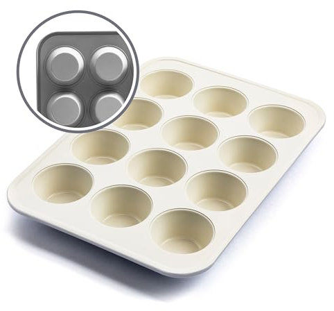 GreenLife Bakeware Healthy Ceramic Nonstick, 12 Cup Muffin and Cupcake Baking Pan, PFAS-Free, Gray, CC008016-001