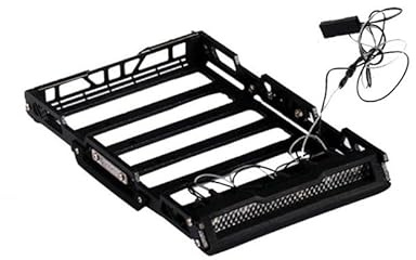 JOYSOG RC Car Roof Rack for Traxxas 1/18 1/24 TRX4M Bronco D110 FMS scx24 Metal Roof Rack Luggage Carrier Tray with Light(Black)
