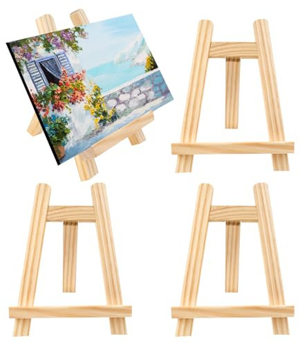 Small Easel Pack of 4 15 x 20 cm Wooden Mini Easel Picture Stand, Foldable Portable Display Table Easel for Painting Drawing, Small Tripod Wooden Easel for Wedding Birthday Party Table Decoration