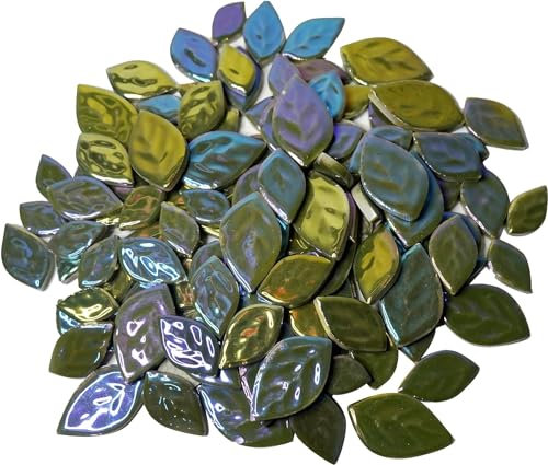 BTMIEY 500 g zufällige schillernde Blätter Keramik-Mosaikfliesen kreative 3 Größen Keramik-Mosaikstücke für Bastelarbeiten Blumentöpfe Vasen Tassen Gartendekoration Mosaikherstellung tiefgrün