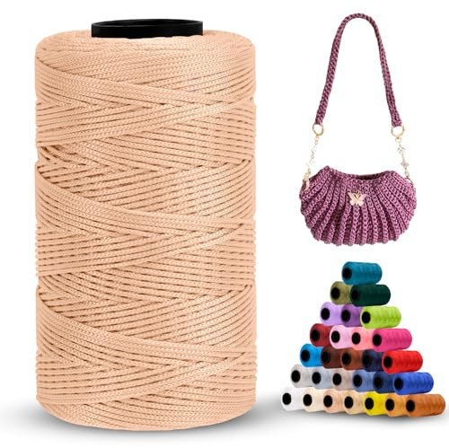 LEREATI Polyester Garn 1mm x 230m Makramee Garn 1mm Baumwollgarn Macrame Cord Polyester-Seil Baumwollkordel für Handtasche, Umhängetasche, Häkeltasche, Strickwaren (Rosa Kaffee)