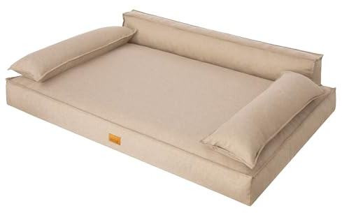 DOGGY Hundebett, Hundematratze, Hundecouch, für kleine und große Hunde, Hundekissen, Hundekorb, Haustier, Schlafplatz, Hundemöbel, Beige, XL: 99x66 cm