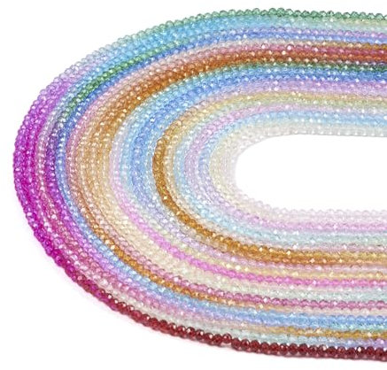 BB Beadthoven Lot de 3 000 perles en verre à facettes de 3 mm pour la fabrication de bijoux en 20 couleurs, 20 brins