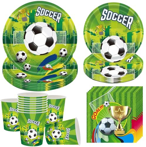 OMZSXK 50 pcs Vajilla de fútbol Vajilla de fiesta 10 invitados,fútbol Vajilla para fiestas de cumpleaños,fútbol Platos de papel Vasos Servilletas para la decoración de cumpleaños
