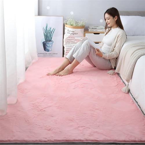 ZWPILY Hochflor Teppich, Einfarbig, Flauschiger Langflor Teppich, Shaggy Flokati, Rechteckig, Pflegeleicht, Wohnzimmerteppich - Fellteppich - Modern Kunstfell Carpet für Schlafzimmer,Rosa,160x230 cm