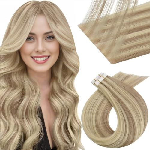 Vivien Tape in Extensions Echthaar Blond Tape in Echthaar Virgin Extensions Tape in Haarverlängerung Aschblond mit Bleichblond #18/613 55cm 5Pcs/12.5g