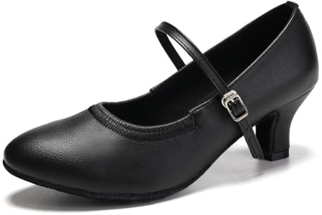 SWDZM Tanzschuhe Damen Latein Geschlossen Bequem Salsa Character Moderne Tango Ballsaal Tanzschuhe,Schwarz,Ferse 5cm,Wildledersohle,40 EU