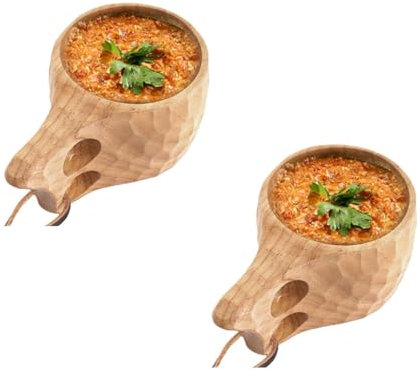 1/2 tazze in legno Kuska - 15,5x9x6,5 cm tazze in legno da campeggio, tazze da campeggio in legno leggere | Tazza fatta a mano in stile nordico, moschettone per tazze con cordino in pelle, tazza Kuksa