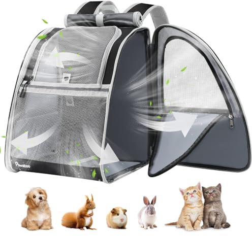 Pawaboo Cat Carrier Backpack with Window Blind, Dog Carrier Backpack with Breathable Mesh, 2024 Upgrade Sunproof Pet Carrier Backpack for Travel, Cat Backpack for Small Dogs, Black(up to 10KG)