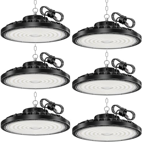 HAPYLUMI UFO LED Hallenstrahler 200W 20000LM, 6 Stücke LED Werkstatt Deckenleuchte IP65 Wasserdicht, 6500K Kaltweiß Hallenbeleuchtung Strahler für Werkstattlampe Garagenlampe Kellerlampe