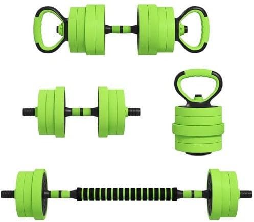 SPORTNOW 4-in-1 Adjustable Weight Dumbbells Set, Used as Barbell, Kettlebell, Push up Stand, Free Weights Set for Men and Women Home Gym Training, 40KG, Green