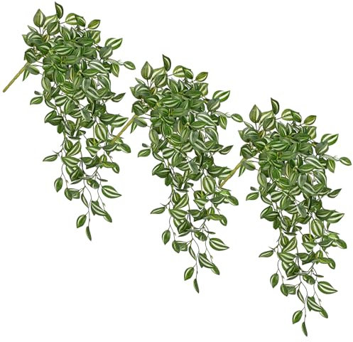 Arborus 3PCS Artificial Hanging Plants 22.4 Artificial Trailing Plants Indoor Faux Hanging Tradescantia Zebrina Bush Artificial Hanging Foliage Stems Greenery for Home Room Wall Shelf Porch