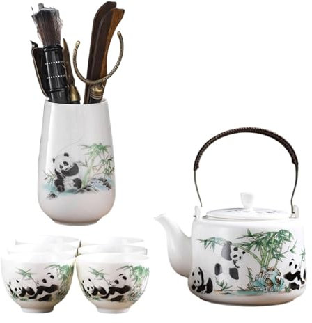 ZJWXXN Set di stoviglie con Motivo Panda, Tazza da tè, 1 pentola, 6 Tazze, Set per la Preparazione del tè, Set di Tazze da tè Kung Fu, Regalo per Gli Amanti del tè