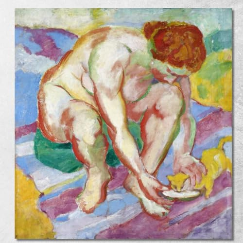 Nackt mit einer Katze Franz Marc, fmr35 Kunstdruck auf Leinwand, Fine Art, gerahmt, fertig zum Aufhängen, hohe Qualität, 100 x 90 cm