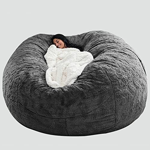 SJKJNK Sitzsack-Sofa, Fell-Sitzsack für Wohnzimmermöbel für Erwachsene, groß, rund, weich, flauschig, Kunstfell, bequemes Schlafsofa, Bequeme Sofasessel, 112 cm × 68 cm, grau