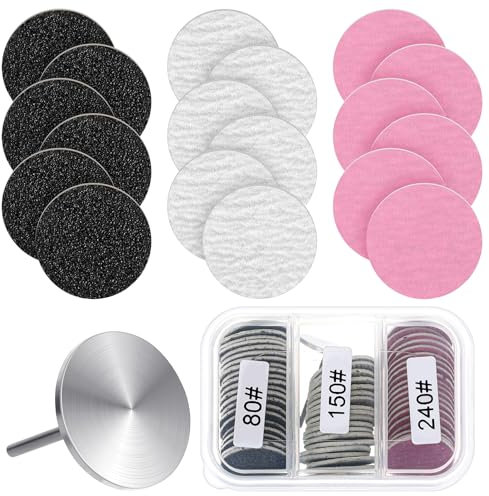 60 Stück Schleifscheibe Pediküre,25mm Nagel Schleifpapierscheiben mit Metall-Nagelbohrer,Ersatz Schleifscheibe Nagelbohrer Bits,Maniküre Pediküre Bohrer für Remover tote Haut(#80#150#240)