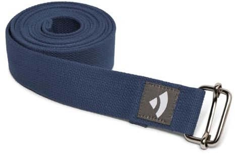 Bodhi Yogagurt | ASANA Belt aus 100% Baumwolle | Praktisches Yoga-Zubehör zur Dehnung | Yoga-Gurt mit Schiebeschnalle aus Metall | Anfänger & Fortgeschrittene | 250 x 3,8 cm (dunkellbau)