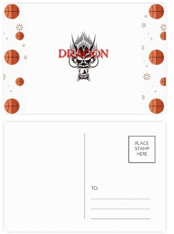 Postkarten-Set mit Tierflügeln, Mythos, Drache, Ostwest, Basketball, Dankeskarte, Versandseite, 20 Stück