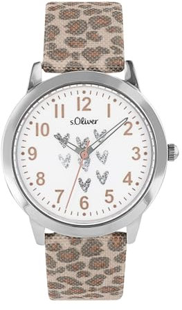 s.Oliver Armbanduhr Mädchen Kinder Quarzuhr Analog, mit Textil Armband, Silber, 3 bar Wasserdicht, Kommt in Uhren Geschenk Box, 2038606