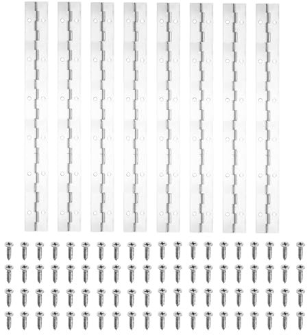 PATIKIL 12x1.2 Inch Piano Hinge,8 Pcs 304 Stainless Steel Continuous Hinge with Holes for Piano Gate Door Wooden Storage Box Cabinet Boat,Silver