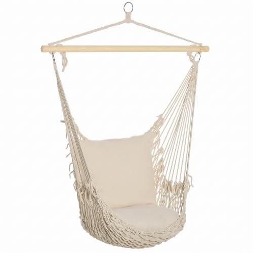 Outsunny Silla Colgante Columpio Hamaca Barra de Madera 120 kg Crema