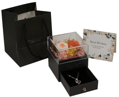 Boîte à bijoux rose orange + hortensia préservé (9 x 9 x 10,5)