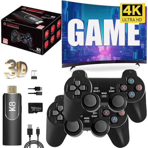 Game Stick Retro Game Console 4K HD 2.4G Wireless Controller 64G 40000+ Games Plug & Play Video Games with 128G TF Card for TV (K8)