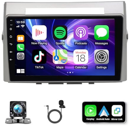 2 Din Autoradio für Toyota Corolla Verso 2003-2009 mit Wireless Carplay und Android Auto, 9 Zoll Touchscreen Android 13 Radio,Bluetooth WiFi FM GPS Navigation Ersatzkamera, 2+32G