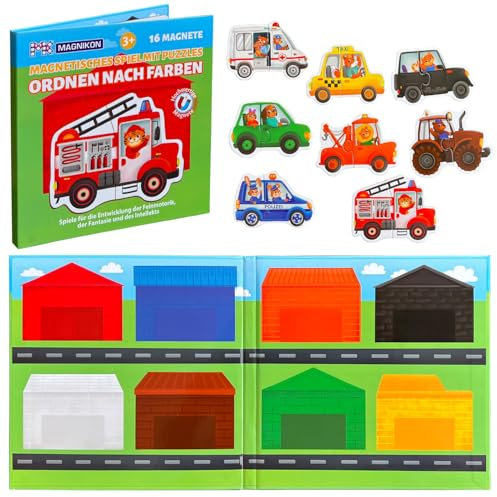 MAGNIKON Magnetpuzzle Ordnen nach Farben 16 Teile, Magnet Puzzles ab 2 Jahren, Magnetische Puzzles, Beschäftigung Flugzeug Kinder, Magnetspiel, Reisespiel, Spiele für unterwegs