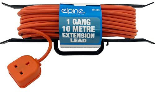 1 Gang Extension Lead 10 Metre Way Cable Orange Electrical Mains Adapter | Power - Cord Travel Plug, Travelling Holiday Converter Mains | Lightweight & Portable, Plugs Adapter Multi Purpose Durable