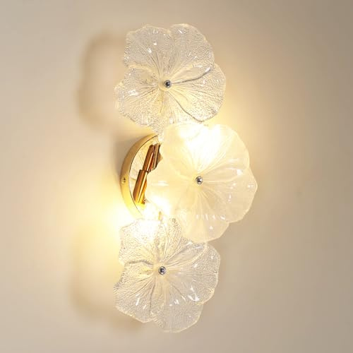 DAXGD Floral Wandleuchte Innen E14 Modern Metall Wandlampe 4 Flammig 3000K/4500K/6000K Florentiner Nachttischlampe Blumen Glas Deko