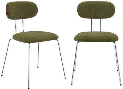 sweeek - 2 chaises décor Bois courbé teinté Noyer et Tissu déperlant Kaki. Pieds métal chromé - L 45 x P 55 x H 80cm - Erin