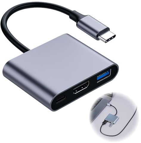 Tuwonwa USB C to HDMI Multiport Adapter Cable with Charging Port, 4k HDMI to USB C Hub for Laptop, Monitor, USB 3.0 Adapter for Data Transfer and Charging, USB C to HDMI Adapter,