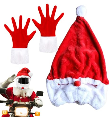 Mot Motorradhelm, Weihnachtsmann-Motorradhelm, lustiger Motorradhelm aus Plüsch mit Weihnachtshandschuhen