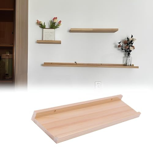Étagère Murale Tablette Flottant W 12/15cm Étagère De Rangement Décorative, pour Cadres Photo Livres D'étagères De Présentation pour Salon Cuisine Bureau(Pine,12 * 30cm)