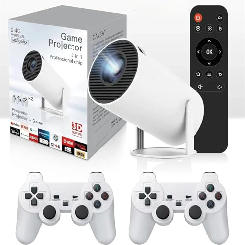 Game Projector with Android 13, 5G WiFi & Bluetooth 5.3, 4K 1080P Portable Projector, 350 ANSI Lumens, Auto Focus & Keystone, 180° Rotatable for Home Theater, Outdoor, and Gaming